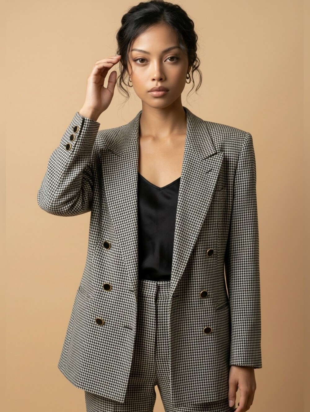 Vintage Worthington Black and White Houndstooth Double Breasted Blazer